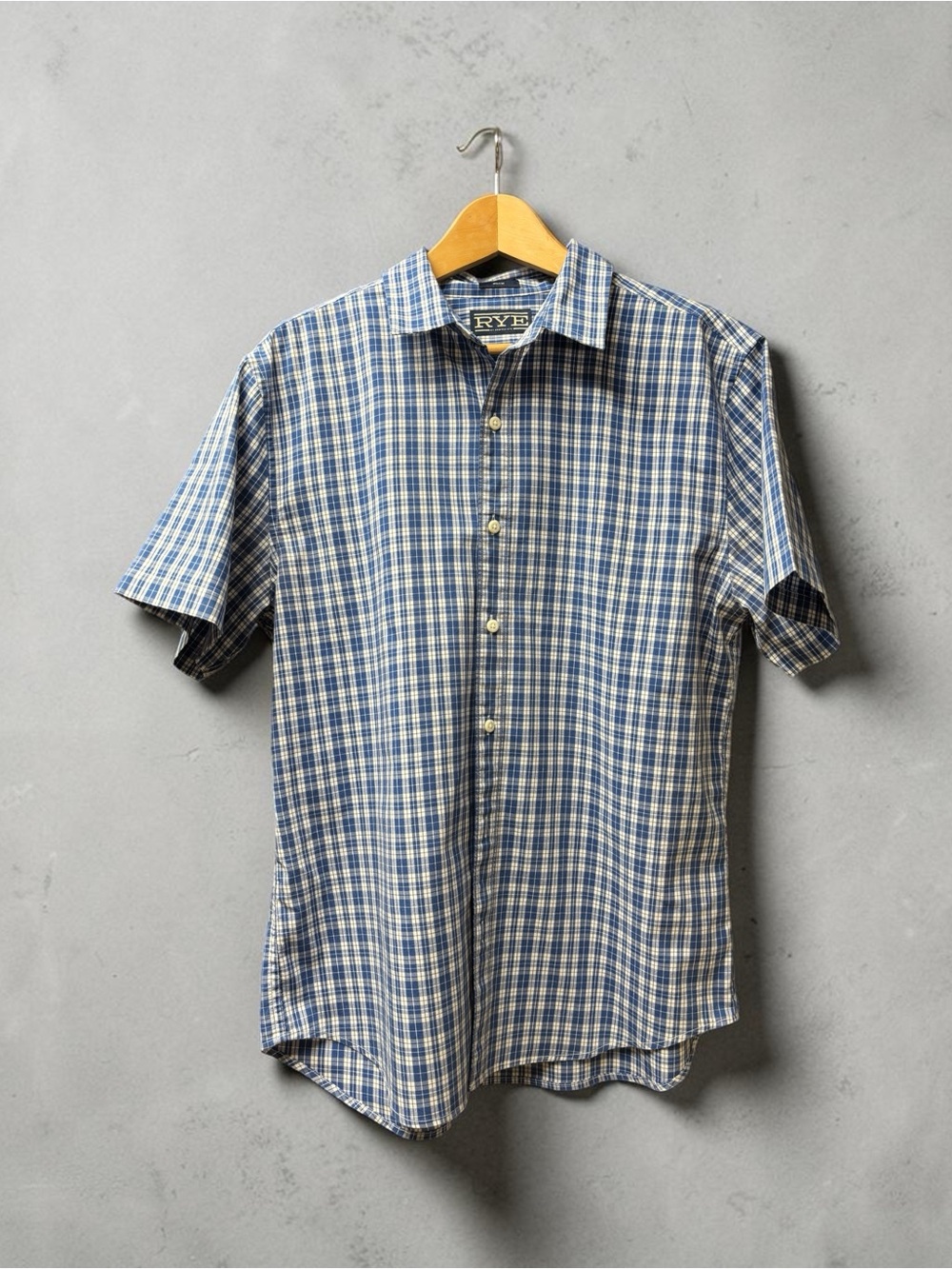 Rye Blue and White Plaid Short-Sleeve Button-Down Shirt